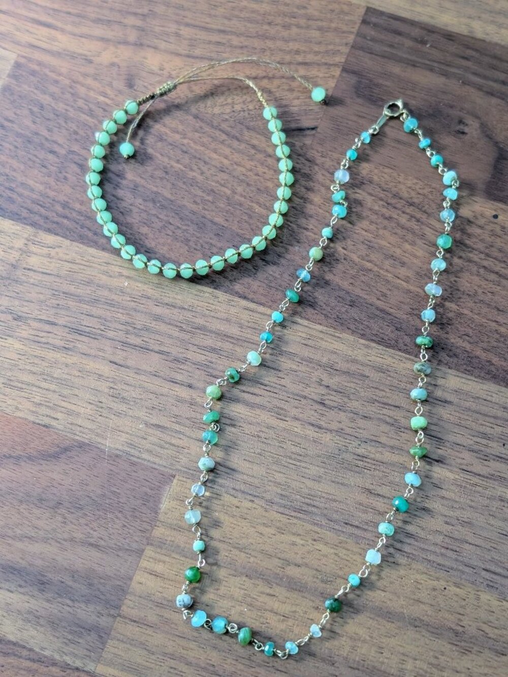 Gold Peruvian Opal Beaded Gemstone Necklace and Bracelet